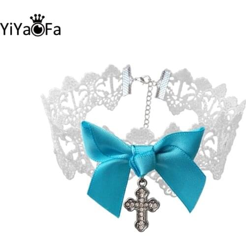 YiYaoFa Vintage White Lace Necklace & Cross Pendant Choker Necklace for Women Accessories Gothic Lady Party Jewelry Collar GN-70