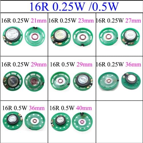 YuXi 2pcs/lot New Green Ultra-thin Mini speaker 16 ohms 0.25 watt 0.25W 0.5w 16R speaker Diameter 21/23/27/29/36MM 3.6CM /40mm