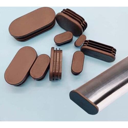 10pcs Oval Tube Inner Plug Plastic Brown Furniture Chair Table Leg Cover Pipe Blanking End Cap Non Slip Floor Protector Supplies