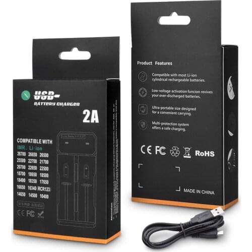 YONII Lithium Battery Charger for 3.7V 18650 26650 14500 18500 20700 21700 Micro USB Battery Charger 2 Slots with Led Indicator