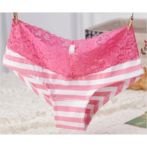 Womens Sexy Lace Ice Silk Panties cotton navy stripe Panty Briefs Underwear Intimates Panties underwear women