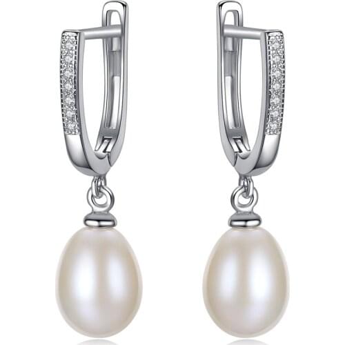 Megin D S925 Sterling Silver Luxury Zircon 9mm Pearls Crystal Vintage Boho Stud Piercing Hook Earrings for Women Gift Jewelry