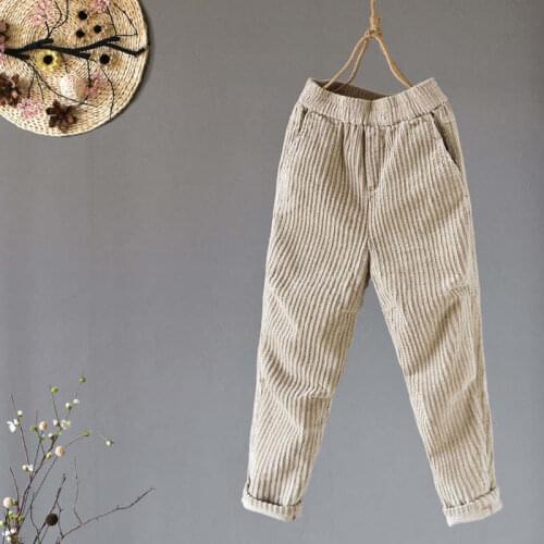 Vintage Casual Harem Pants Womens Corduroy Warm Pants Autumn Winter Elastic Waist Loose Ladies Trousers Pantalon Femme C6819