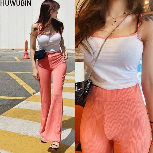 New Two Piece 2021 Summer Korean Womens Chic Leisure High-End Temperament Knitted Suspender Top + Slim Fashion Pants Set
