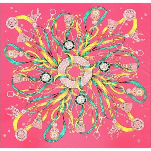 POBING 100% Silk Scarf Women Large Shawls Melt Chain Ripe Print Stoles Square Bandana Luxury Kerchief Scarf Female Foulards