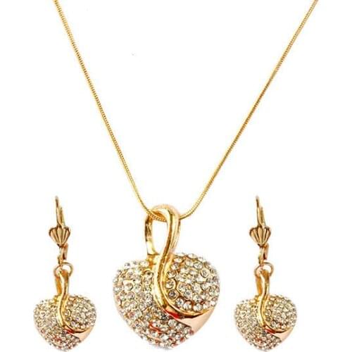 Gold-color Silver-color Heart Clear Austrian Crystal Pendant Necklace Earrings For Women Jewelry Set Free Shipping