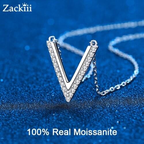 Created Diamond V Letter Pendant Necklace For Women Men Sterling Silver Moissanite Necklace Birthday Anniversary Gift Jewelry