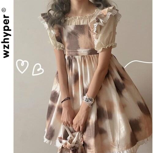 Lolita Dress Short Sleeve Soft Sisiter Victorian Medieval Lace Dress Women Princess Dress Halloween Costume for Girl High Waist