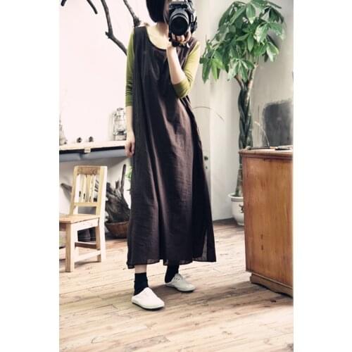 Women Loose Cotton Tank Dress Ladies Vintage Solid Color Sleeveless Dress Sundress Female 2020 Summer Dress