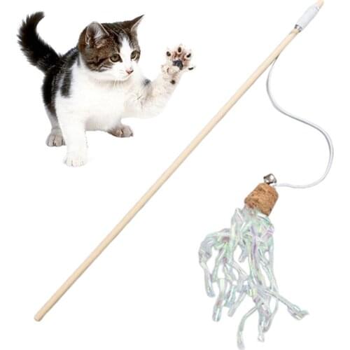 Pet Cats Kitten Cork Tassel Teaser Playing Stick Wand Interactive Bite Chew Toy Cork Roll Color Bar Funny Cat Stick Rustling