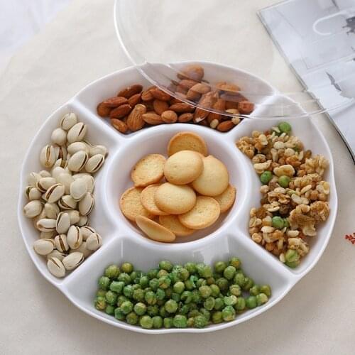 1 Pc 6-Compartment Food Storage Tray Dried Fruit Snack Plate Appetizer Serving Platter for Party Candy Pastry Nuts Dish