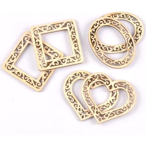 10pcs Mix Lace Photo Frame Wood Slices Crafts For DIY Handmade Scrapbooking Home Wooden Decoration Ornament 63x50mm m1983