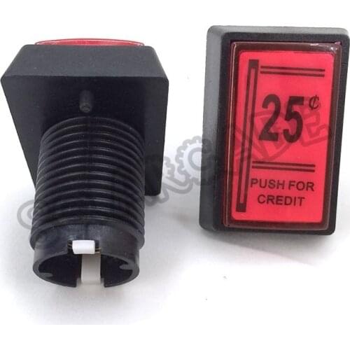 10pcs/lot €0.25 / 25 cents Push For Credit LED button Arcade game machine Rectangle 25¢ Button with led lamp with Micro Switch