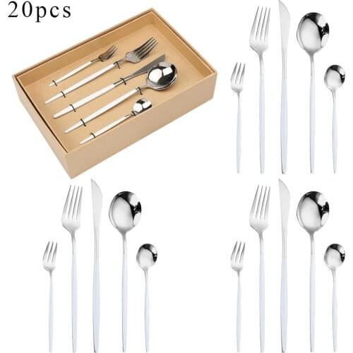 20Pcs Stainless Steel Cutlery Set Tableware Dinnerware Set Knife Fork Spoon Flatware Set Dishwasher Safe Wedding Christmas Gift