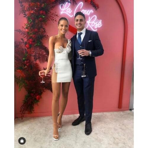 New Fashion Style white shoulder bandage womens short sleeve mold Club celebrity party