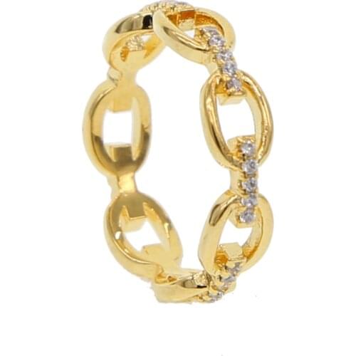 2021 Top fashion hip pop gold fill Micro pave sparking tiny CZ stone bling cuban chain link rings for women man delicate jewelry