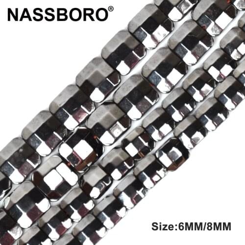 Natural Faced Square Shape Hematite Beads Black Loose Spacer Stone Beads For Jewelry Making Necklace Diy Handmade 6mm 8mm