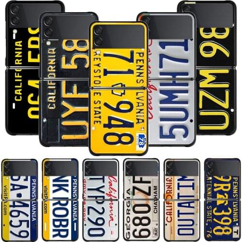 Phone Cases For Samsung Galaxy Z Flip3 5G z flip Z Flip 3 5G Black Case Hard Cover PC Fundas Retro Cool License Plate Number