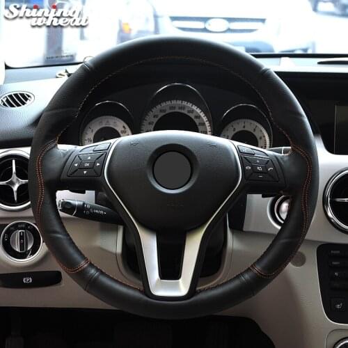 Shining wheat Black Genuine Leather Car Steering Wheel Cover for Mercedes Benz A-Class 2013-2015 B-Class 2011-2014 CLA-Class