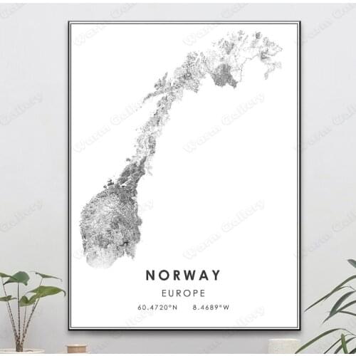 Black and White Europe City Map The Norway City Map Poster HD Print Wall Art Canvas Nordic Landscape Painting For Home Decor