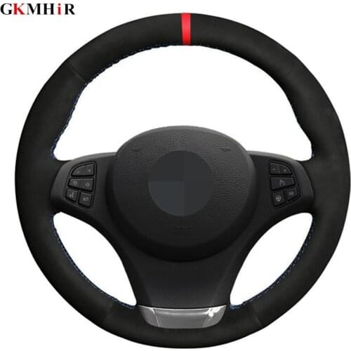 Black Genuine Leather Suede Hand-stitched Car Steering Wheel Cover for BMW E83 X3 2003-2010 X5 E53 2003-2006