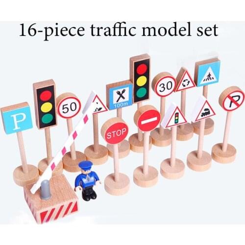 Wooden Puzzle Traffic Sign Road Sign 16 Piece Model Wooden Mini Airplane Car Wooden Children Toys