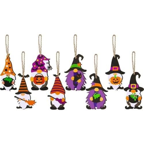 Wooden Elf Dwarf Doll Home Pendant Party Decor Halloween Props Decoration Hanging 8PCS Ornaments