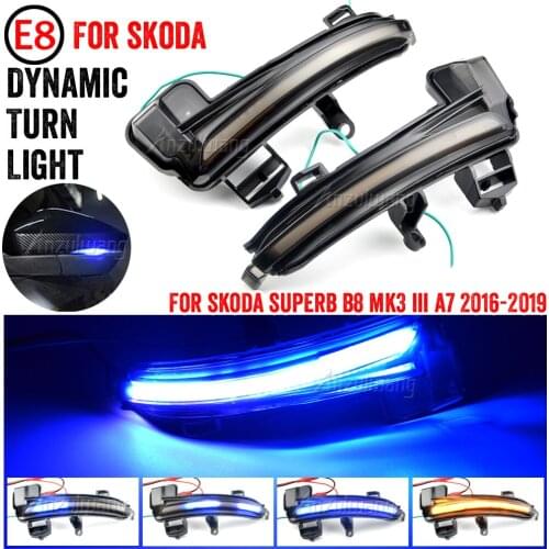 For Skoda Superb A7 MK3 B8 2016-2019 Side Mirror Flasher Light Blue-Yellow LED Dynamic Sequential Turn Signal Flasher Blinker