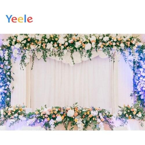 Yeele Wedding Photocall White Curtain Flowers Backdrops Frame Photography Background Photographic Backdrops for Photo Studio