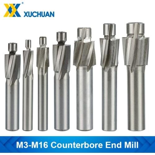1pc M3.2-M16.5 HSS Counterbore End Mill CNC Machine Router Bit 4 Flutes Engraving Bit Counterbore Milling Cutter