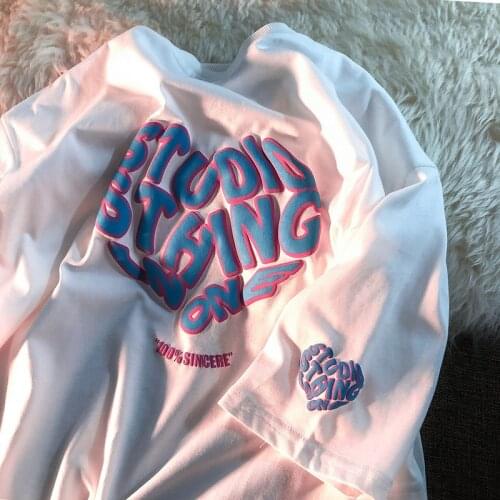 Cotton Foam Love Milk Blue Short-sleeved Half-sleeved Couple T-shirt Female Harajuku Loose Printing Casual Oversized T-shirt Top