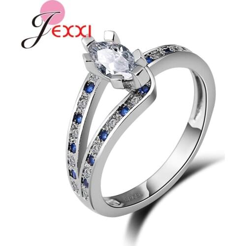 Exquisite 925 Sterling Silver Oval Austrian Crystal Rings For Woman Bridal Wedding Band Jewelry Engagement Finger Rings