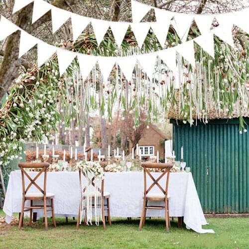 2Pcs 8M Pure White Wedding Fabric Pennant Banner Background 20 Flags Bride Bunting Banner DIY Garland Home Party Festival Decor