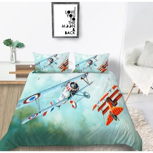 Biplane Bedding Set Blue Sky Fashionable 3D Duvet Cover Cartoon King Queen Twin Full Single Double Unique Design Bed Set
