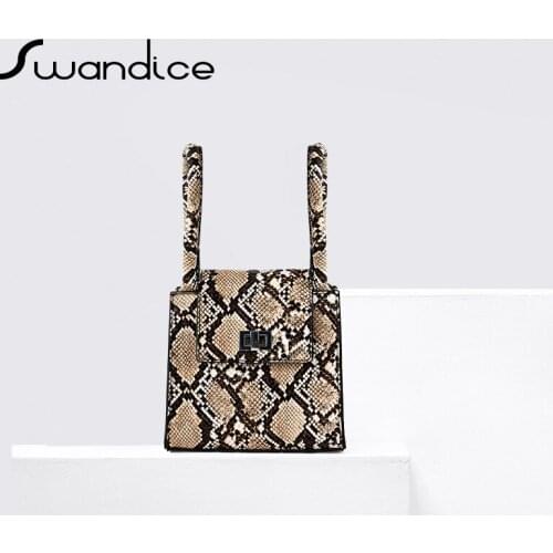 Small Vingtage Snake Python Pattern Box Handbags Fashion Simple Flap Top Handle Bags Women Female Ladies Purses 2021 Niche