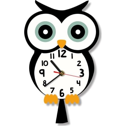 Cute Cartoon Animal Eagle Owl Wall Clock Silent Quartz Frameless Wall Watch Colorful Baby Owl Kid Bedroom Interior Design