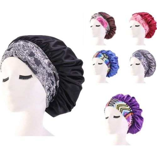 Newest Arrival Women Satin Bonnet Cap Fashion Elastic Wide Band Hair Protect Head Cover Night Sleep Hat