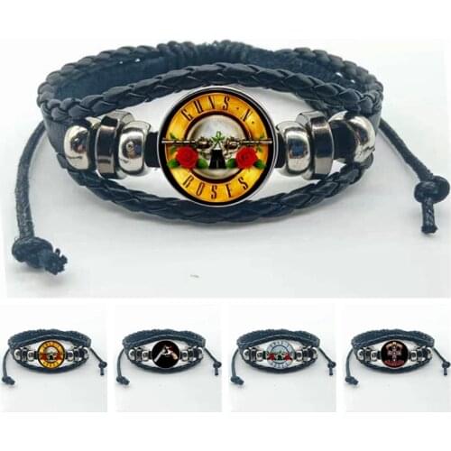 New fashion gun n rose button bracelet art picture glass dome BPGNR logo bracelet steampunk music band bracelet