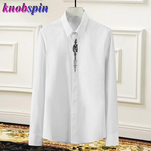 Roman Embroidery Mens Long sleeve Shirt Solid color Slim Casual Business male dress Shirts plus size M-4XL Cotton Shirts Camisa
