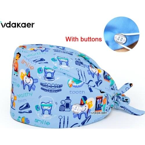 Protect dental hygiene Tooth Dentist pattern Printing Women Men Dust Proof Veterinarian Working Hats 100% Cotton