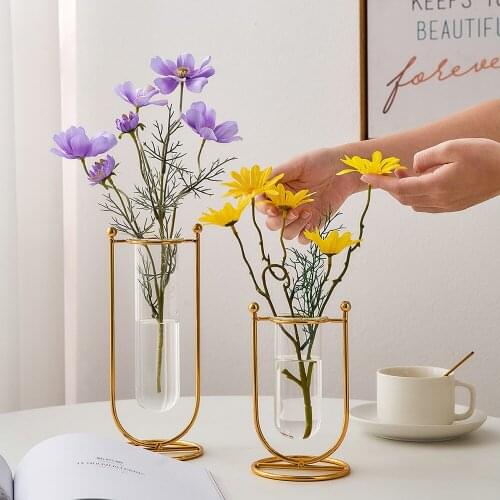 Nordic Decoration Home Accessories For Living Room Terrarium Flowers Vases Modern Gold Metal Glass Vases Room Decor Aesthetic