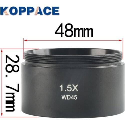 KOPPACE Stereo Microscope Barlow Lens 1.5X/WD45 Working Distance Microscope Objective Lens 48mm Installation Size