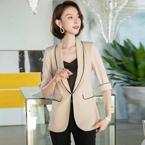Half Sleeve OL Styles Spring Summer Formal Women Business Suits Pantsuits Professional Career Blazers Trousers Set