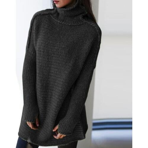 Women Long Sweater Turtleneck 2020 Warm Solid Autumn Winter Sweater Knitted Jumper Top Loose Casual Warm Sweater Pullovers