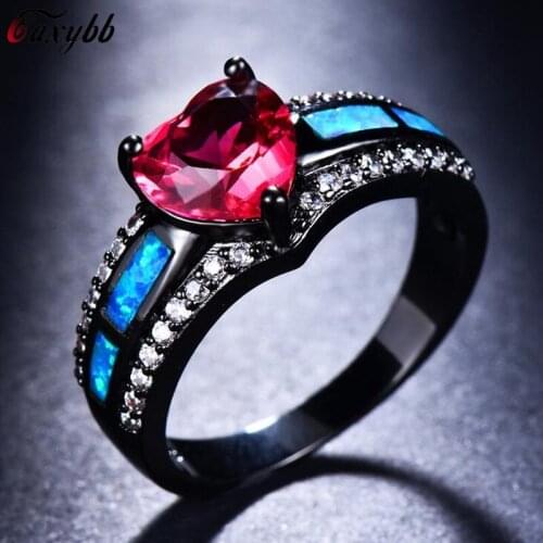 Women Men Ocean Blue Fire Opal Ring Black Gold Filled Wedding Party Engagement AAA Zircon Rings For Female Male Bijoux size 5-11
