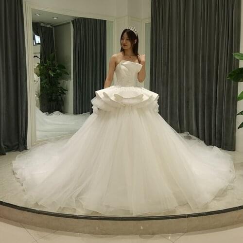 AmL 8302 wedding dress online shop celebrity satin beaded Off shoulder high quality princess bride white long modest simple