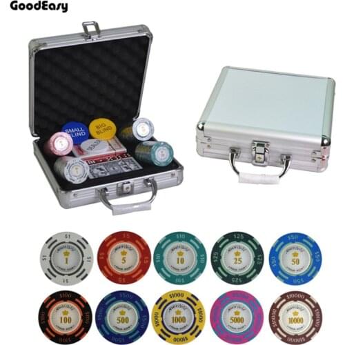 100,200,300,400,500PCS/Set New Casino Texas Hold'em Clay Dollar Poker Chips With Trim Sticker Poker Chip Set with Aluminum Box