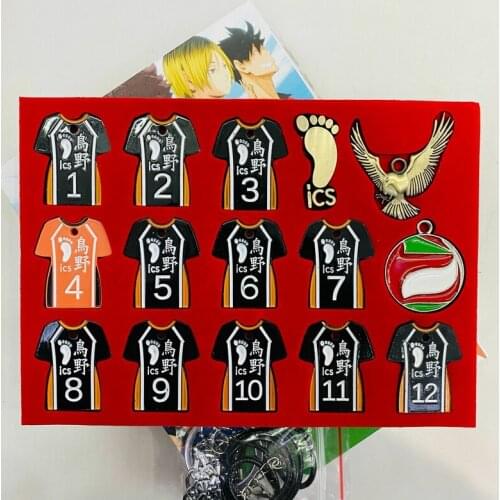 15pcs/Set Haikyuu!! TO THE TOP Hinata Shoyo kageyama tobio sawamura daichi Metal Pendant Alloy Uniforms Key Chain Accessories