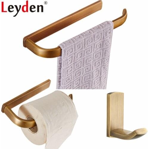 Leyden Antique Brass 3pcs Bathroom Accessories Set Wall Mounted Towel Ring Toilet Paper Holder Robe Hook Clothes Towel Hook