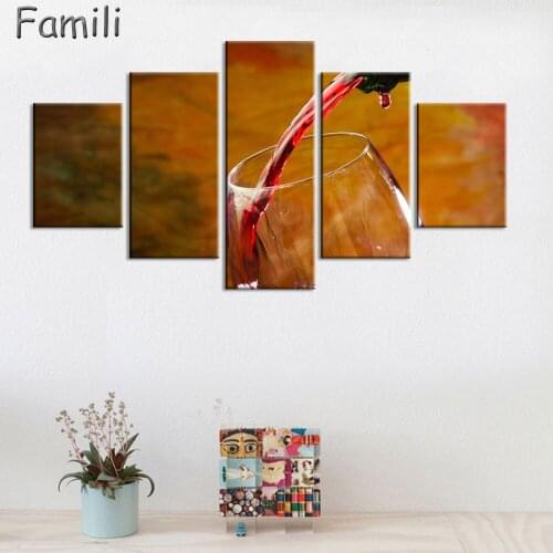 HD Printed 5 piece canvas art grape red wine glasses Oak barrels painting on canvas wall pictures for living room Free shipping